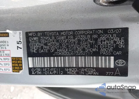 2007 Toyota Prius z USA, uszkodzony, nr VIN JTDKB20U673252717